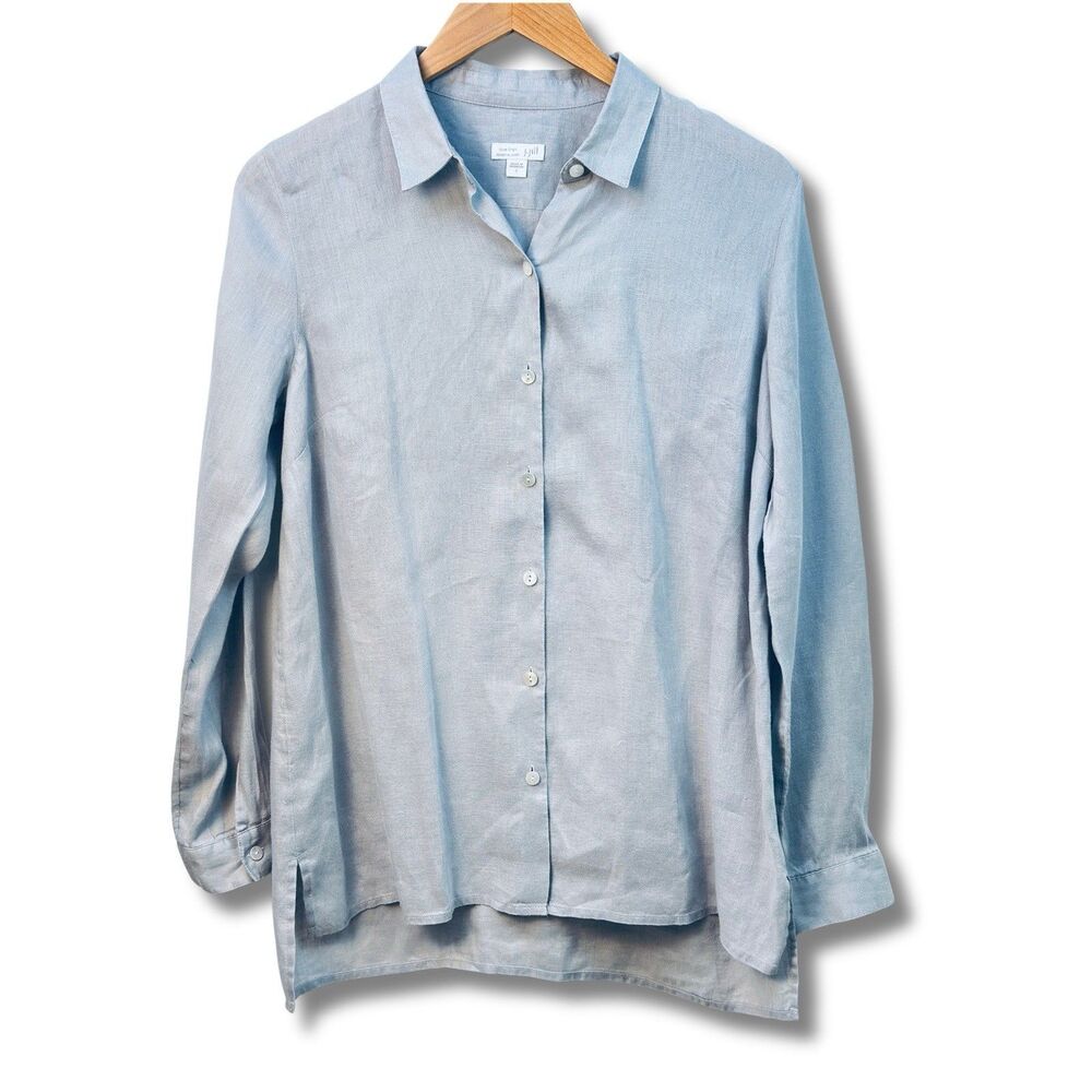 J. Jill Love Linen Essential Shirt Long Sleeve Button Up Women’s Size Small Gray